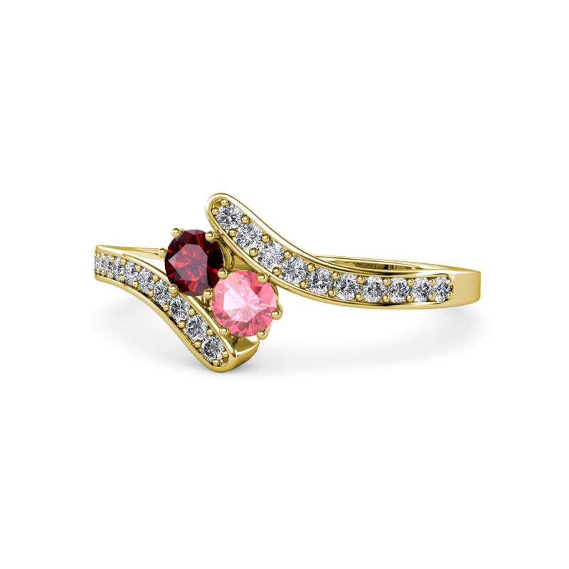 Eleni Ruby and Pink Tourmaline with Side Diamonds Bypass Ring 