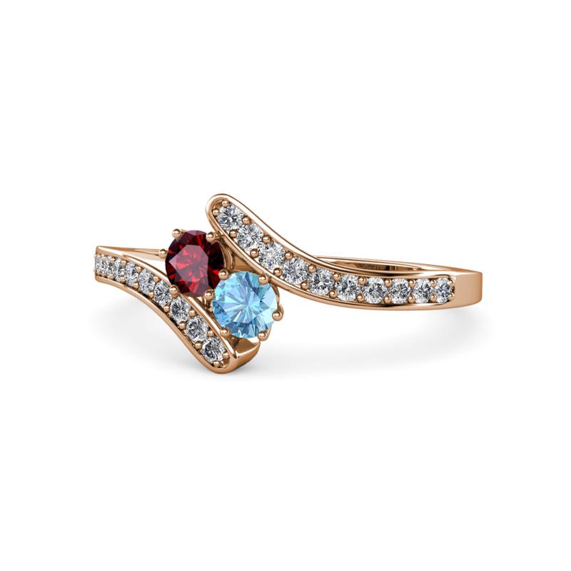 Eleni Ruby and Blue Topaz with Side Diamonds Bypass Ring 