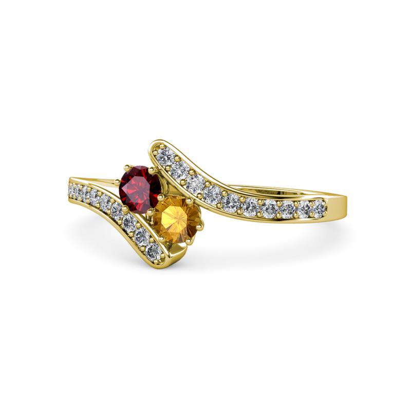 Eleni Ruby and Citrine with Side Diamonds Bypass Ring 