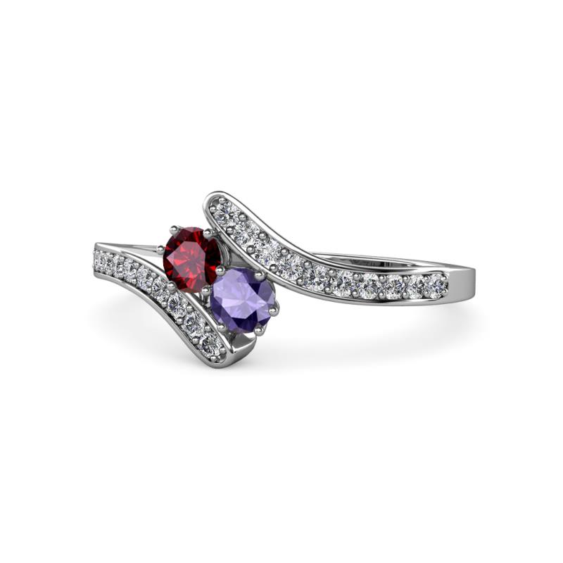 Eleni Ruby and Iolite with Side Diamonds Bypass Ring 