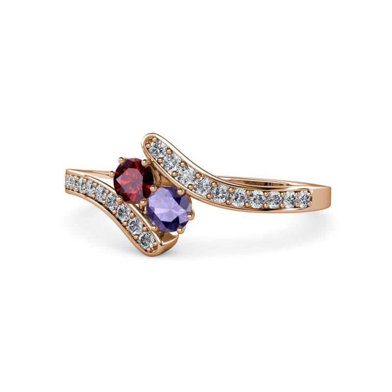 Eleni Ruby and Iolite with Side Diamonds Bypass Ring 
