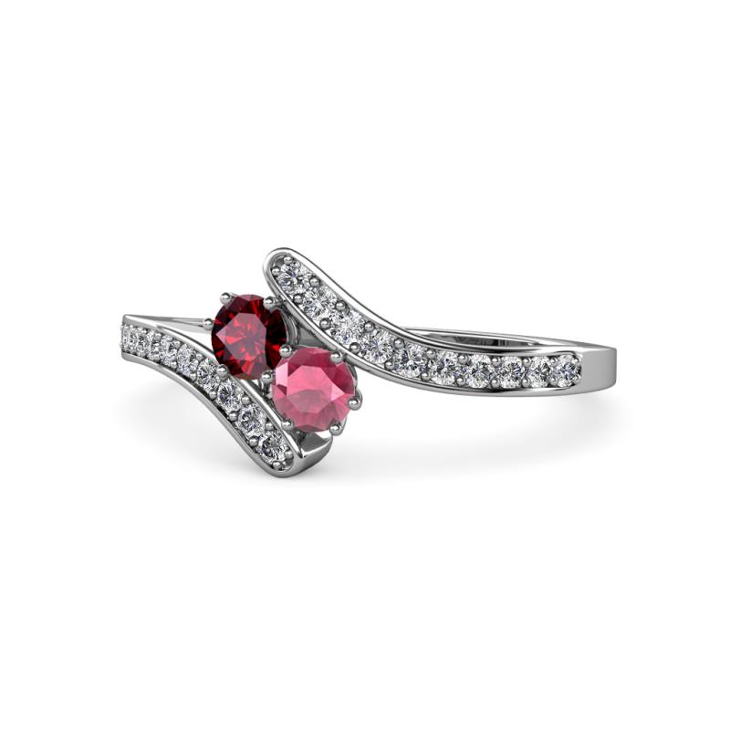 Eleni Ruby and Rhodolite Garnet with Side Diamonds Bypass Ring 