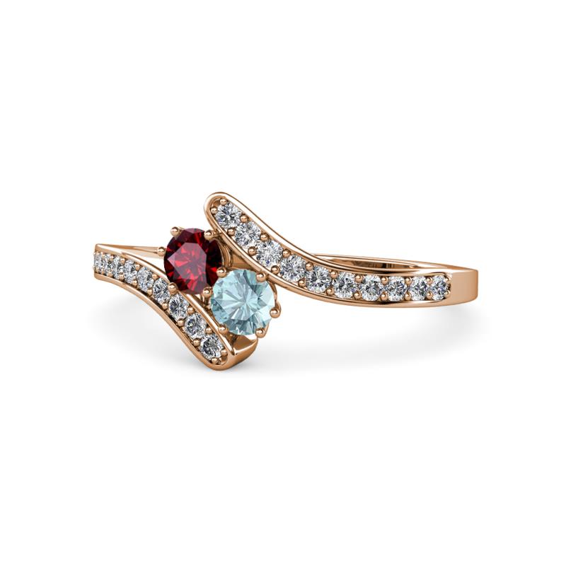 Eleni Ruby and Aquamarine with Side Diamonds Bypass Ring 