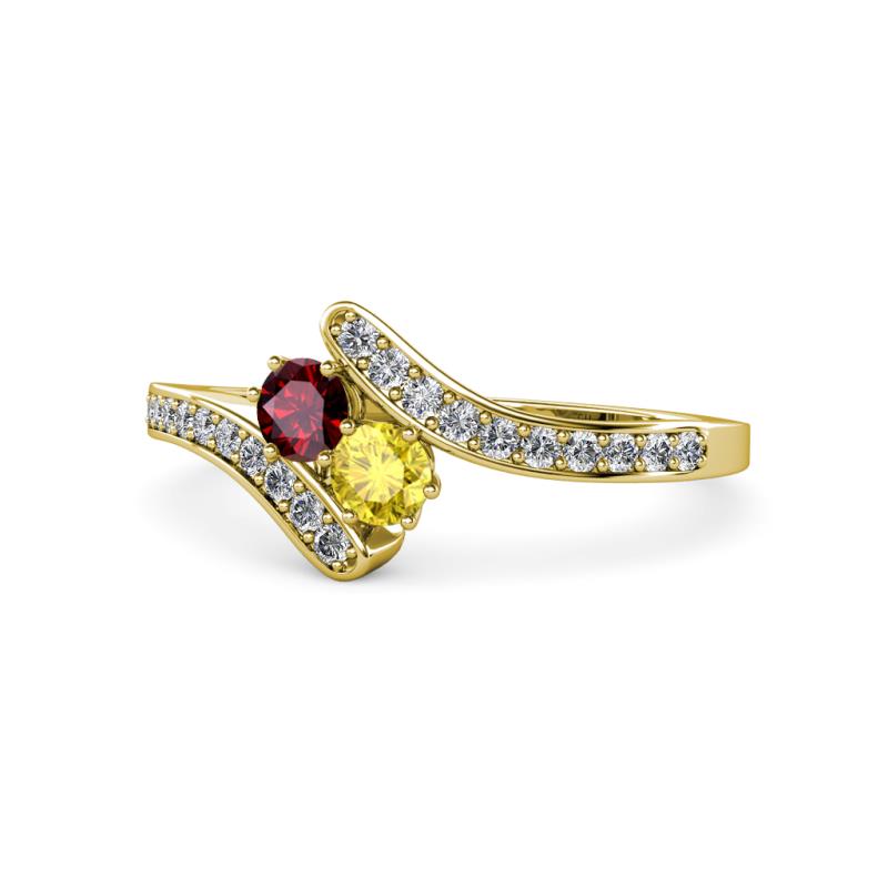 Eleni Ruby and Yellow Sapphire with Side Diamonds Bypass Ring 