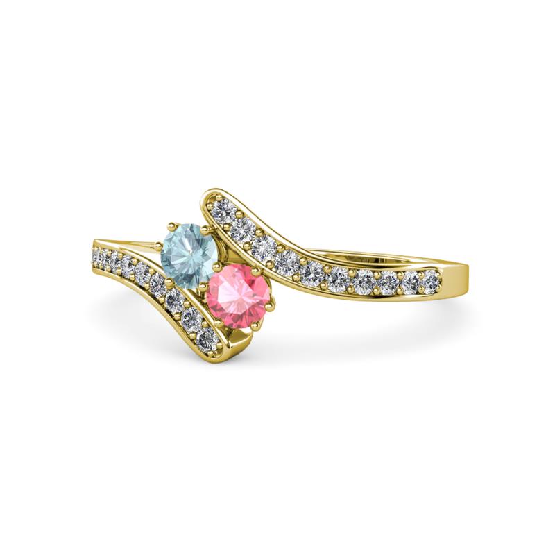 Eleni Aquamarine and Pink Tourmaline with Side Diamonds Bypass Ring 