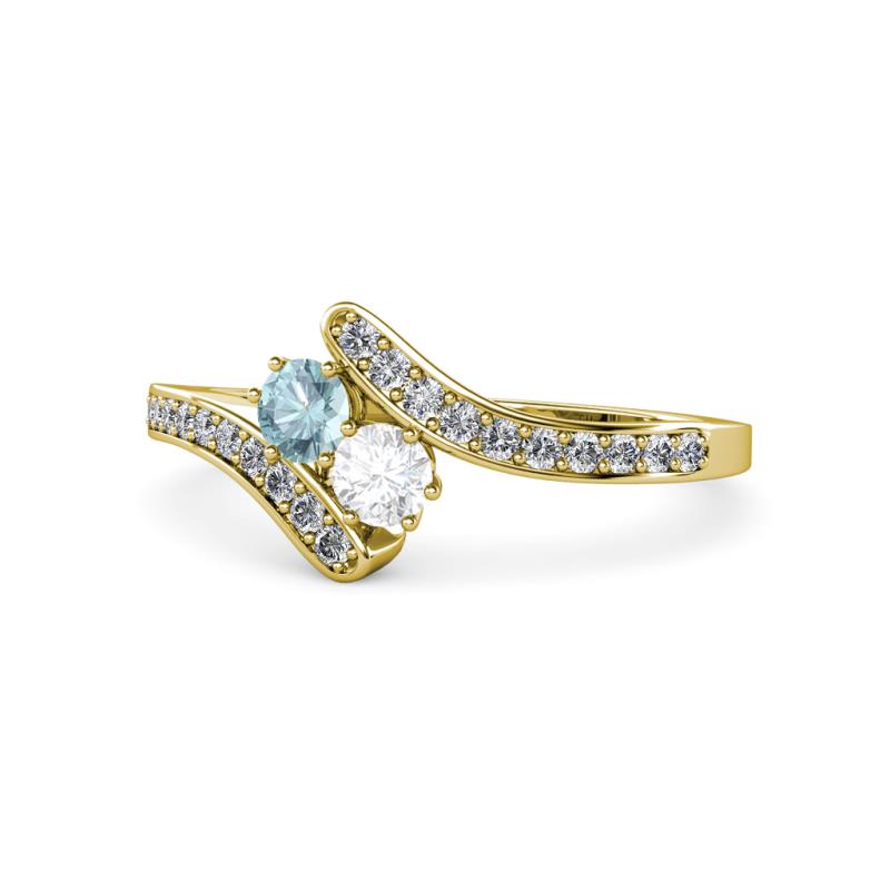 Eleni Aquamarine and White Sapphire with Side Diamonds Bypass Ring 