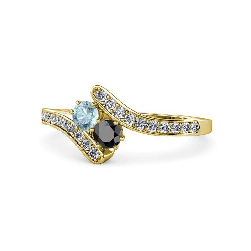 Eleni Aquamarine and Black Diamond with Side Diamonds Bypass Ring 