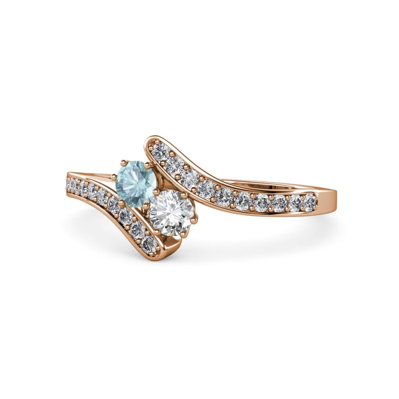 Eleni Aquamarine and Diamond with Side Diamonds Bypass Ring 