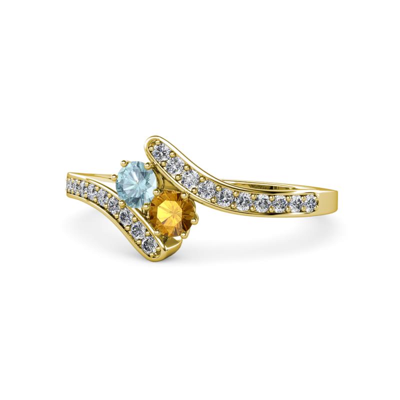 Eleni Aquamarine and Citrine with Side Diamonds Bypass Ring 