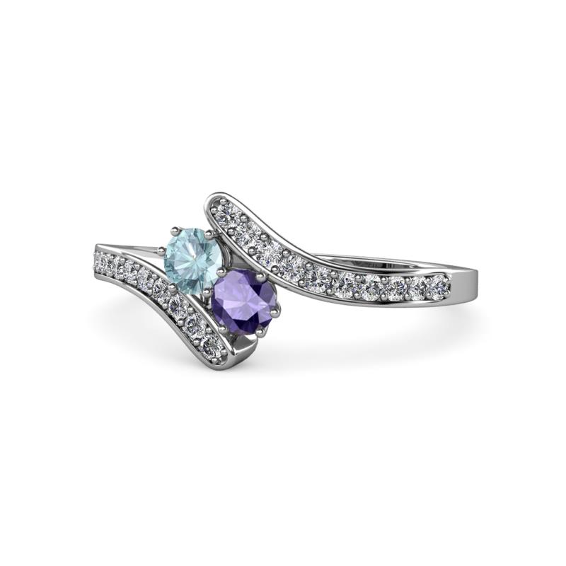 Eleni Aquamarine and Iolite with Side Diamonds Bypass Ring 