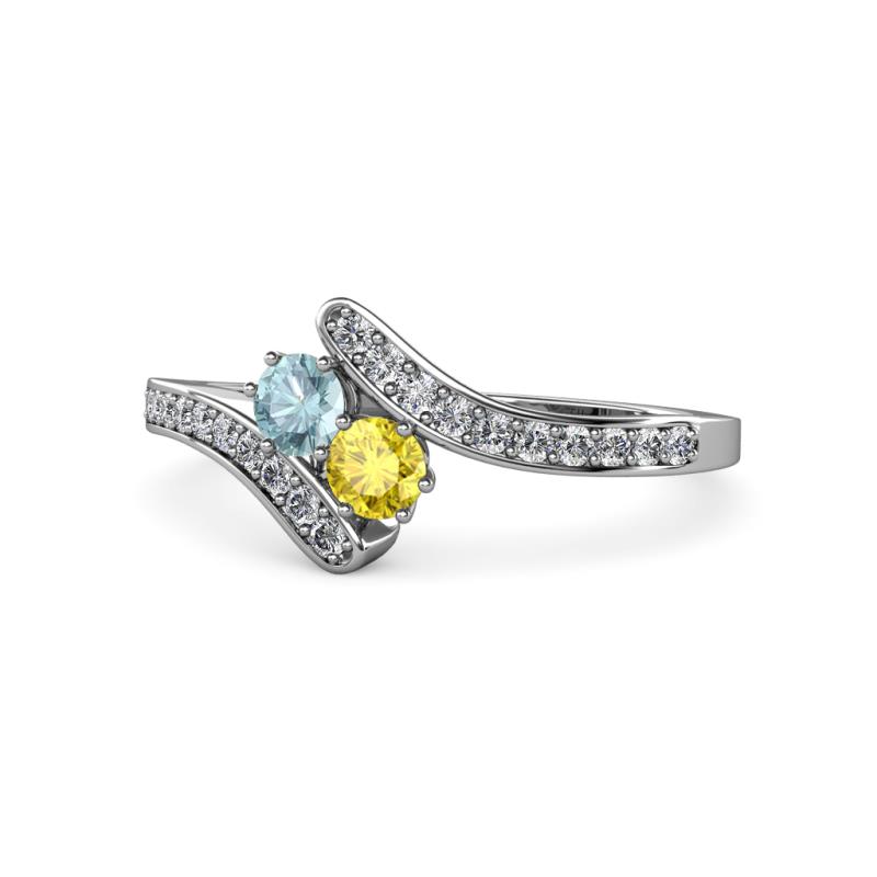 Eleni Aquamarine and Yellow Sapphire with Side Diamonds Bypass Ring 