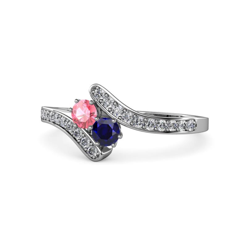 Eleni Pink Tourmaline and Blue Sapphire with Side Diamonds Bypass Ring 