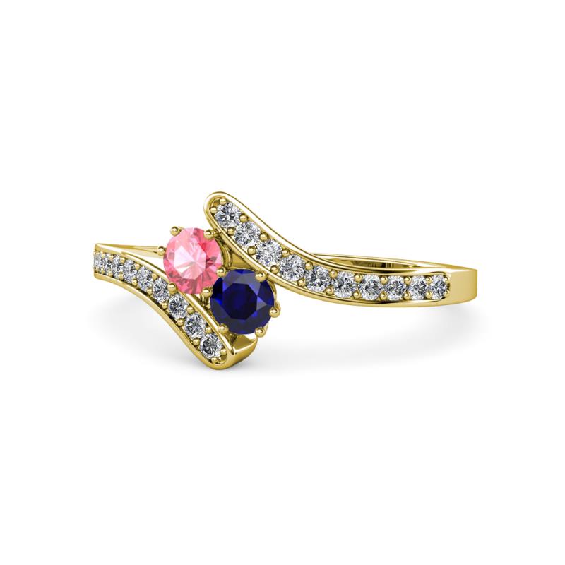 Eleni Pink Tourmaline and Blue Sapphire with Side Diamonds Bypass Ring 