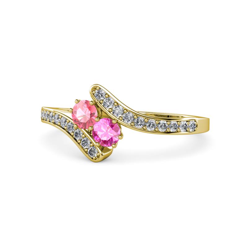 Eleni Pink Tourmaline and Pink Sapphire with Side Diamonds Bypass Ring 