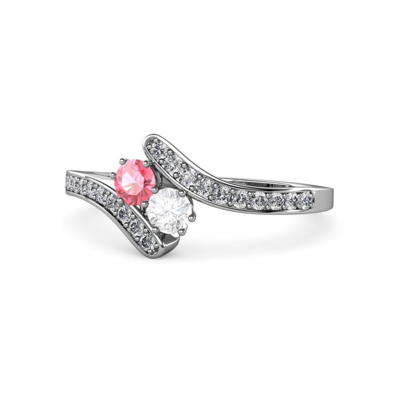 Eleni Pink Tourmaline and White Sapphire with Side Diamonds Bypass Ring 