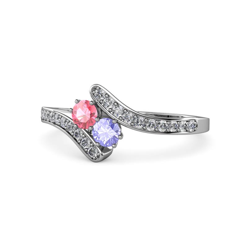 Eleni Pink Tourmaline and Tanzanite with Side Diamonds Bypass Ring 