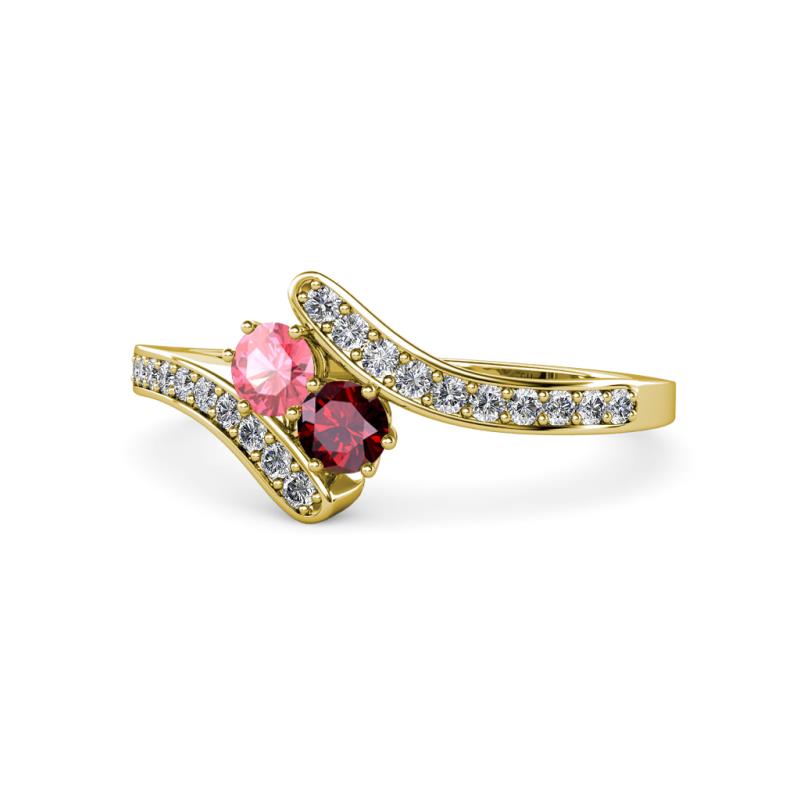 Eleni Pink Tourmaline and Ruby with Side Diamonds Bypass Ring 
