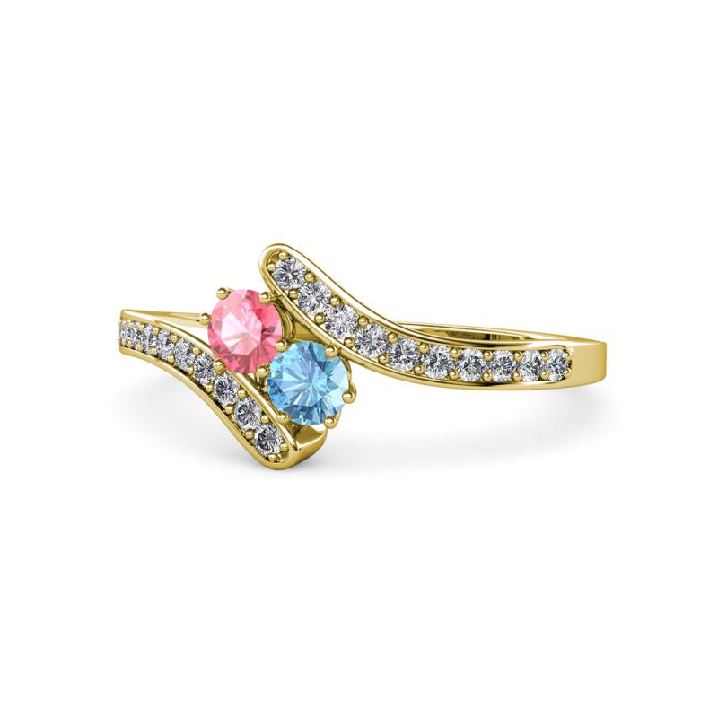 Eleni Pink Tourmaline and Blue Topaz with Side Diamonds Bypass Ring 