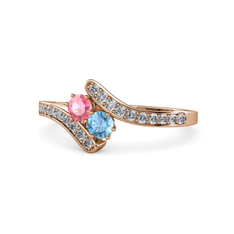 Eleni Pink Tourmaline and Blue Topaz with Side Diamonds Bypass Ring 