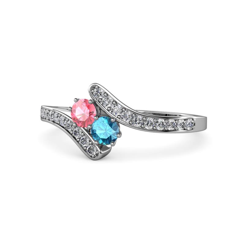 Eleni Pink Tourmaline and London Blue Topaz with Side Diamonds Bypass Ring 