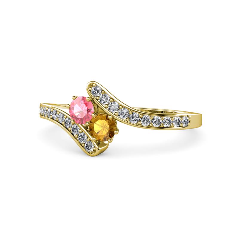 Eleni Pink Tourmaline and Citrine with Side Diamonds Bypass Ring 