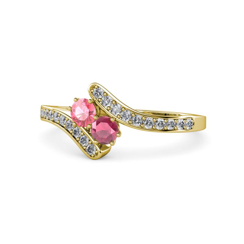 Eleni Pink Tourmaline and Rhodolite Garnet with Side Diamonds Bypass Ring 