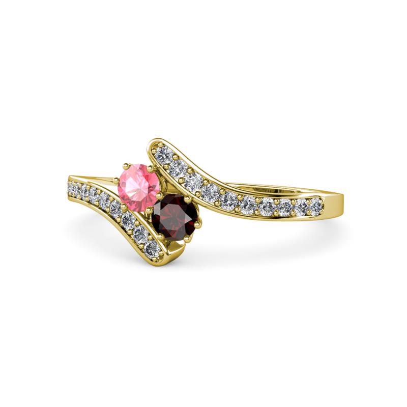 Eleni Pink Tourmaline and Red Garnet with Side Diamonds Bypass Ring 