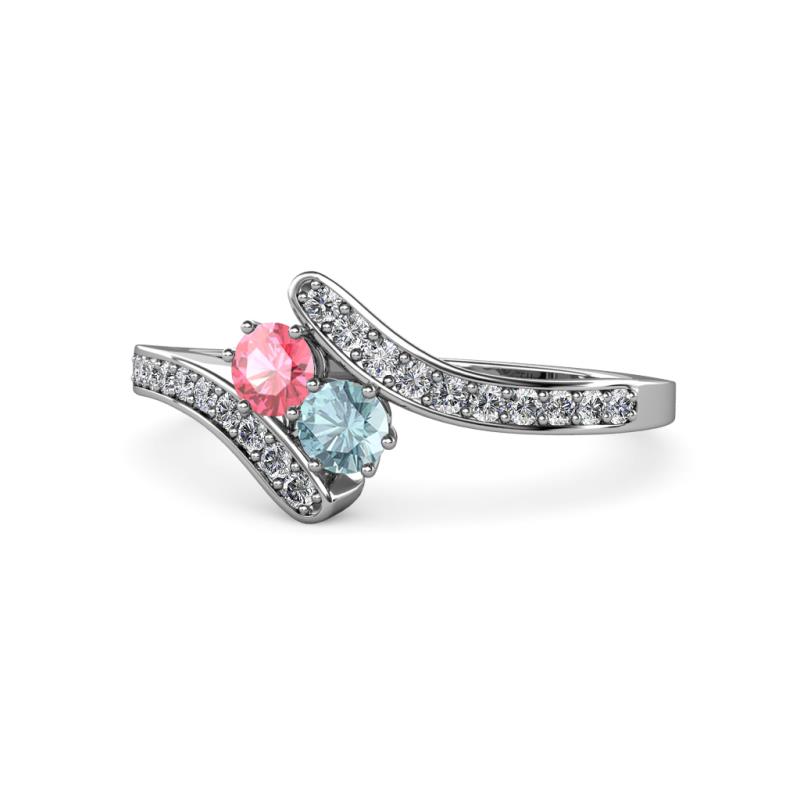 Eleni Pink Tourmaline and Aquamarine with Side Diamonds Bypass Ring 