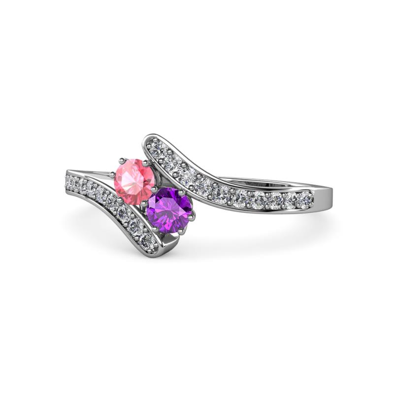 Eleni Pink Tourmaline and Amethyst with Side Diamonds Bypass Ring 