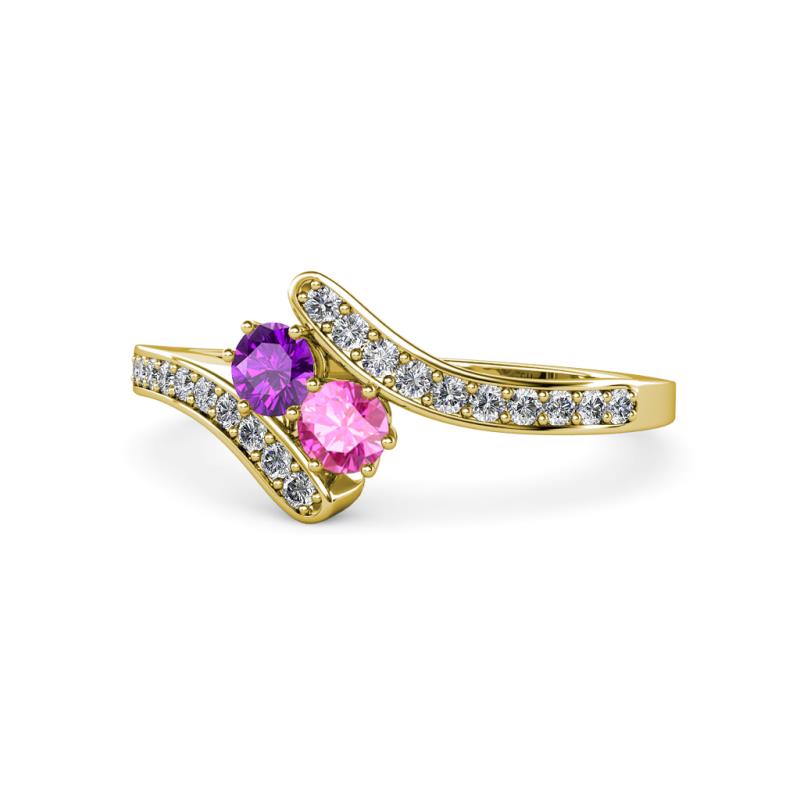 Eleni Amethyst and Pink Sapphire with Side Diamonds Bypass Ring 
