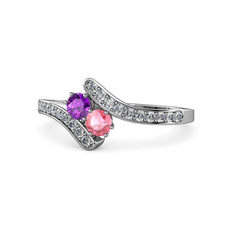 Eleni Amethyst and Pink Tourmaline with Side Diamonds Bypass Ring 