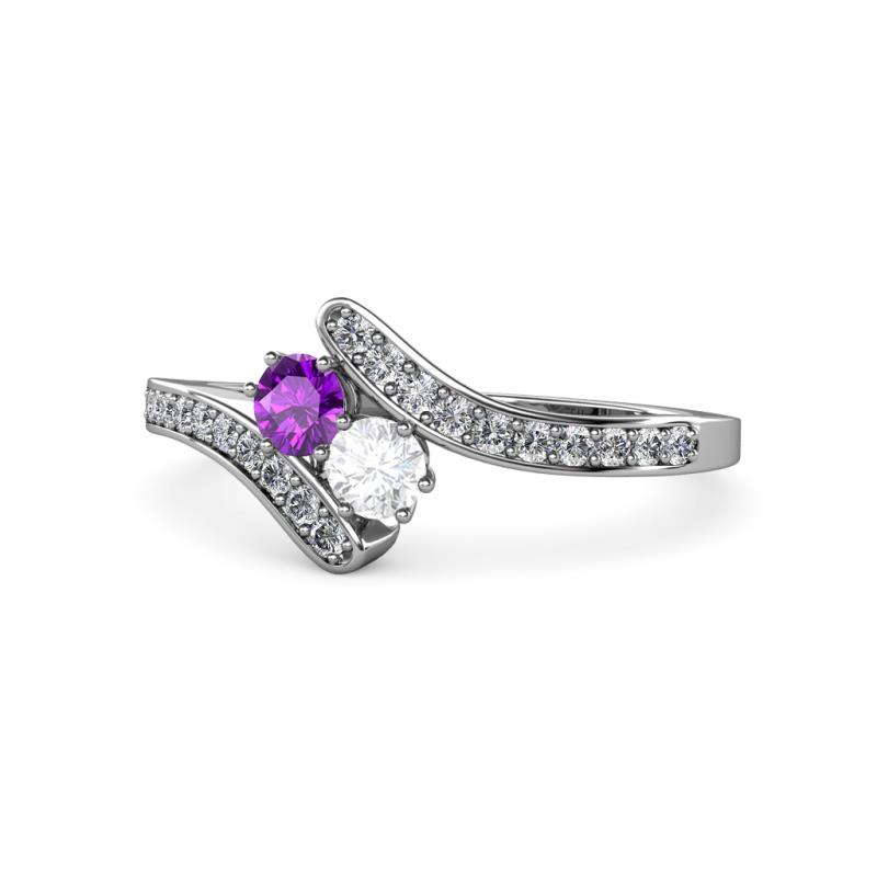 Eleni Amethyst and White Sapphire with Side Diamonds Bypass Ring 