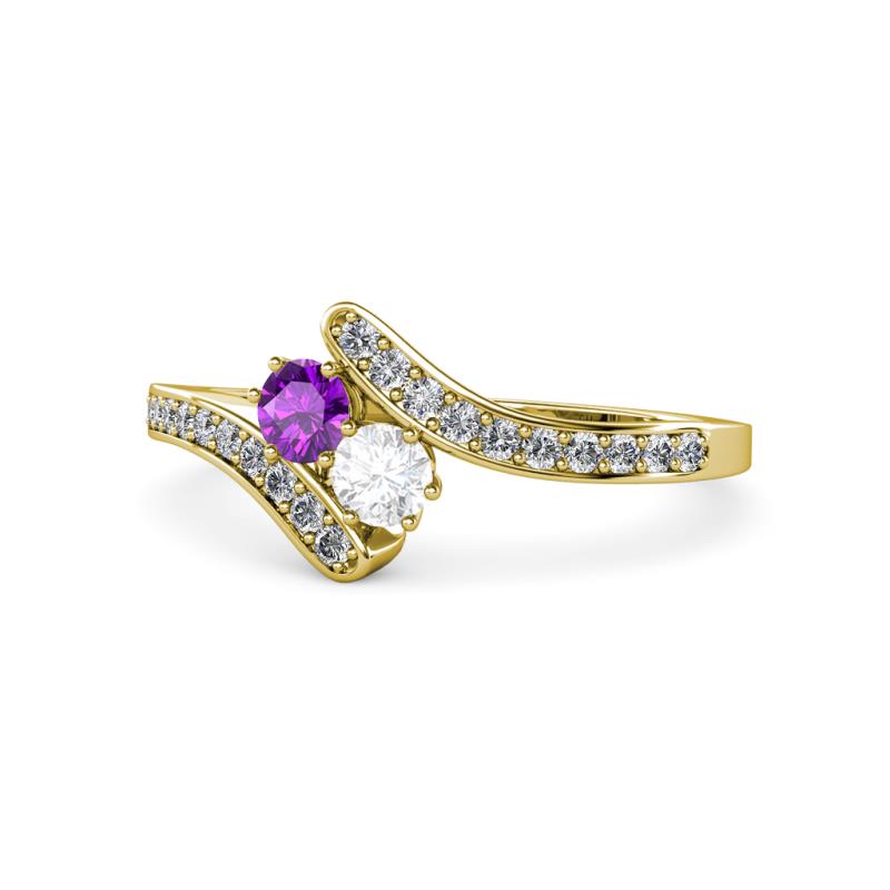 Eleni Amethyst and White Sapphire with Side Diamonds Bypass Ring 