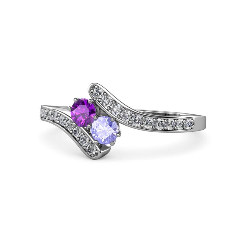 Eleni Amethyst and Tanzanite with Side Diamonds Bypass Ring 