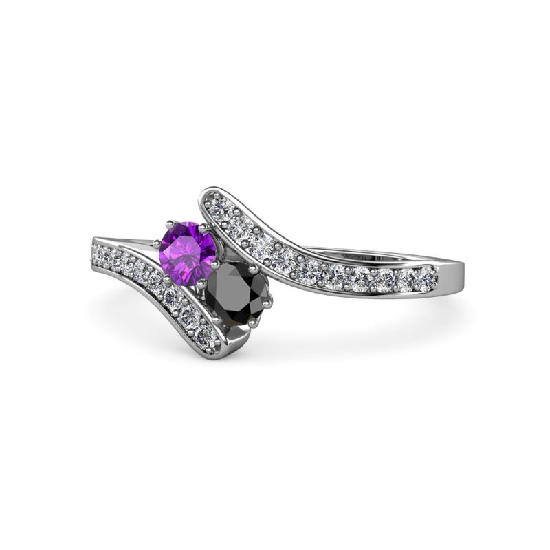 Eleni Amethyst and Black Diamond with Side Diamonds Bypass Ring 
