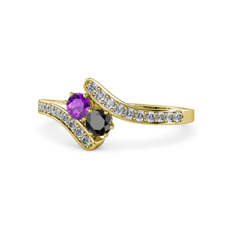Eleni Amethyst and Black Diamond with Side Diamonds Bypass Ring 