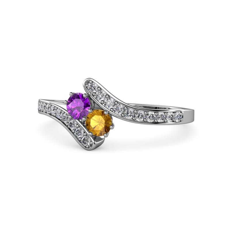 Eleni Amethyst and Citrine with Side Diamonds Bypass Ring 