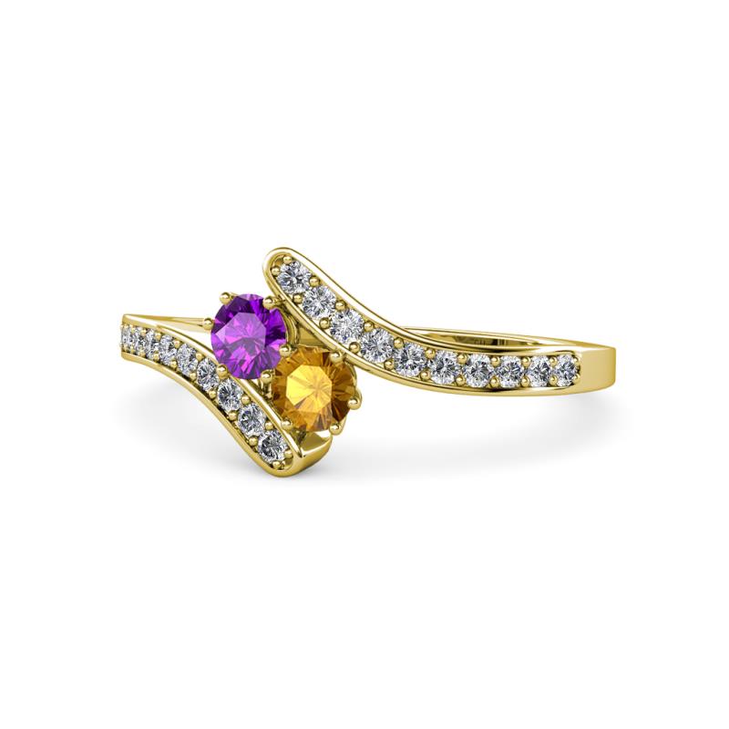 Eleni Amethyst and Citrine with Side Diamonds Bypass Ring 