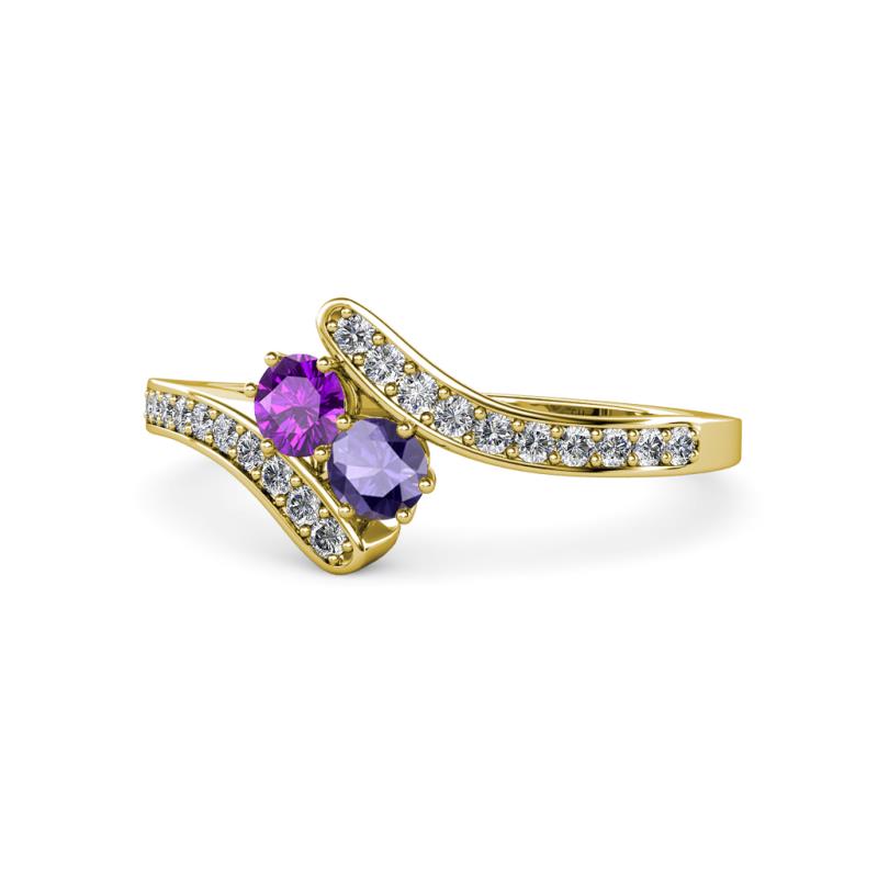 Eleni Amethyst and Iolite with Side Diamonds Bypass Ring 