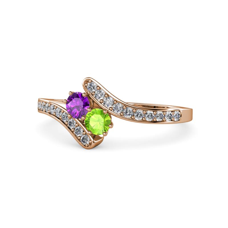 Eleni Amethyst and Peridot with Side Diamonds Bypass Ring 