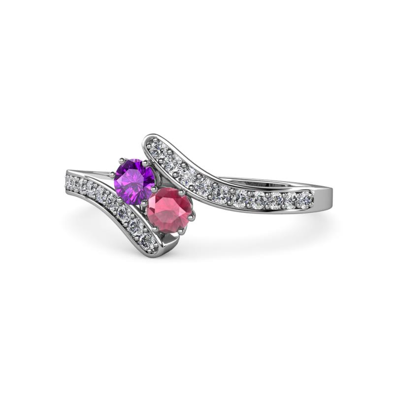 Eleni Amethyst and Rhodolite Garnet with Side Diamonds Bypass Ring 