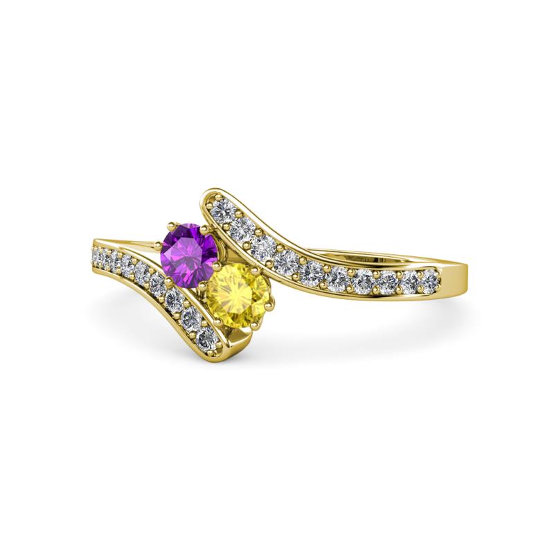 Eleni Amethyst and Yellow Sapphire with Side Diamonds Bypass Ring 