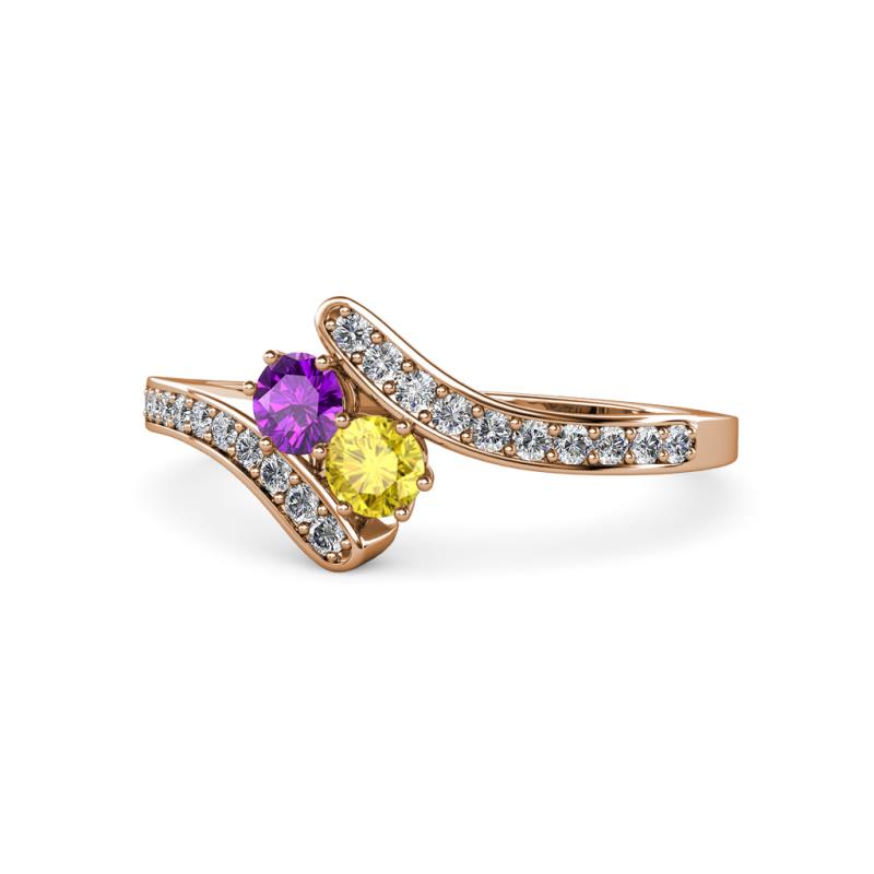 Eleni Amethyst and Yellow Sapphire with Side Diamonds Bypass Ring 