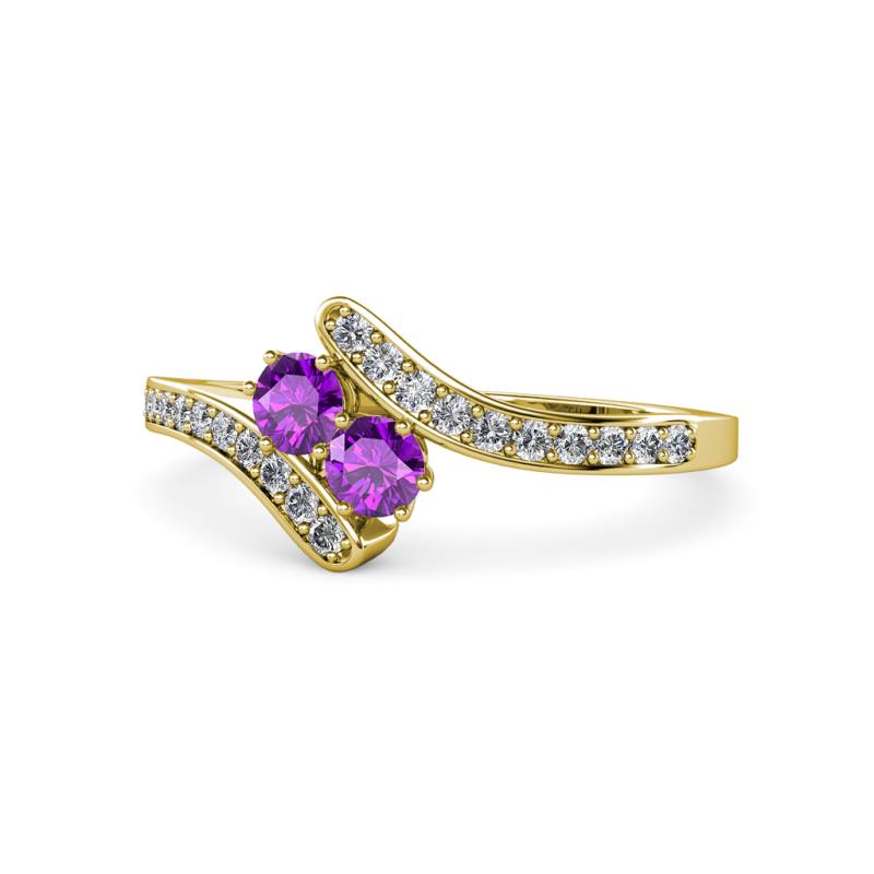 Eleni Amethyst with Side Diamonds Bypass Ring 