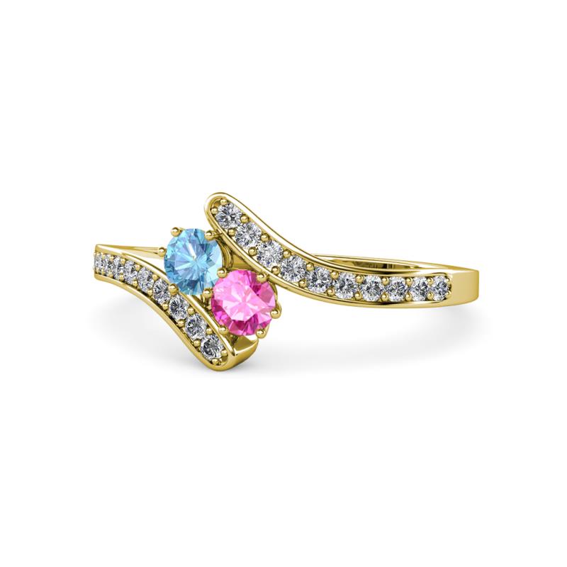 Eleni Blue Topaz and Pink Sapphire with Side Diamonds Bypass Ring 