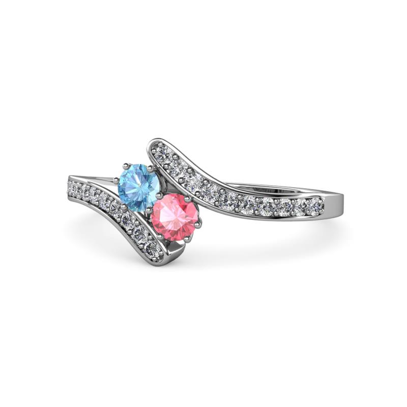 Eleni Blue Topaz and Pink Tourmaline with Side Diamonds Bypass Ring 