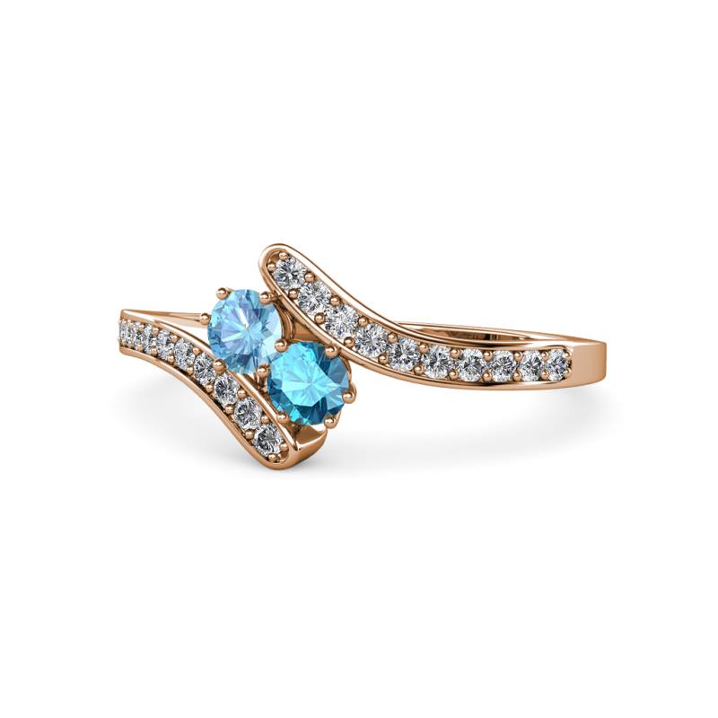 Eleni Blue Topaz and London Blue Topaz with Side Diamonds Bypass Ring 