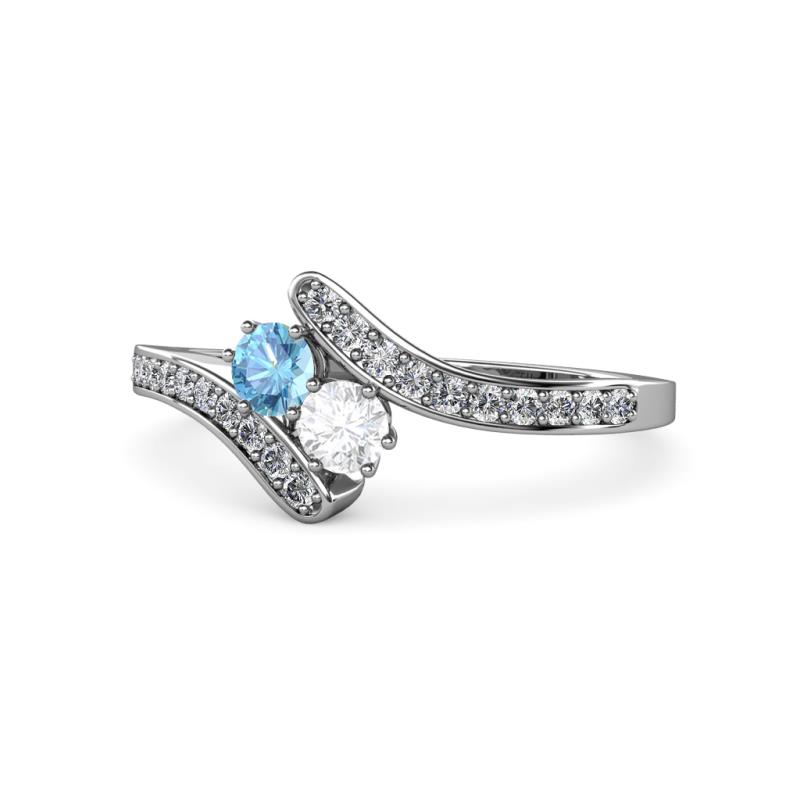 Eleni Blue Topaz and White Sapphire with Side Diamonds Bypass Ring 
