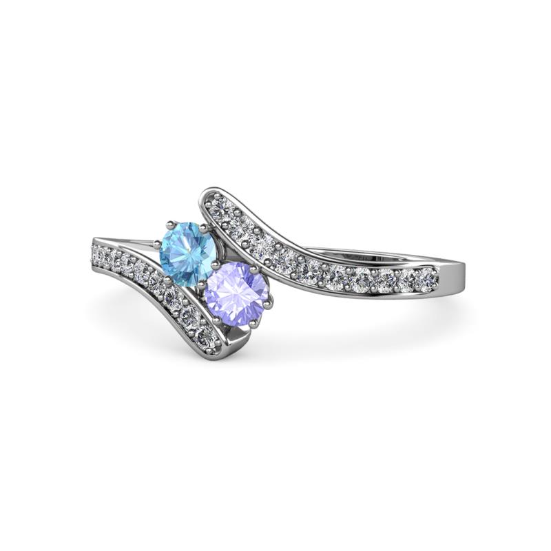 Eleni Blue Topaz and Tanzanite with Side Diamonds Bypass Ring 