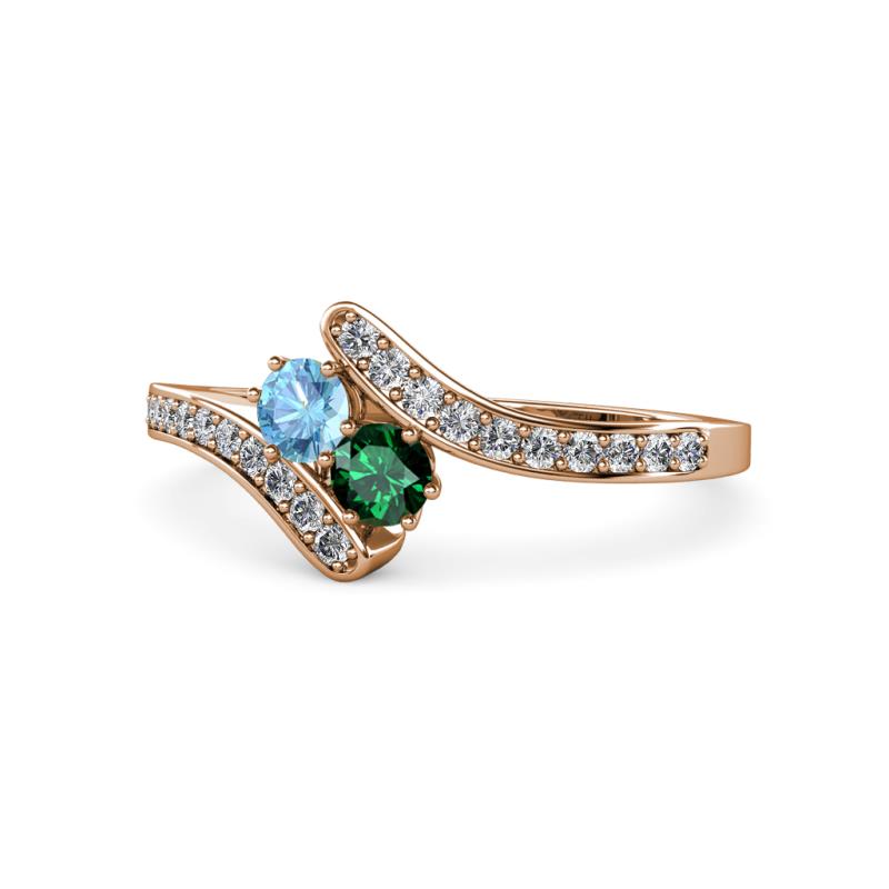 Eleni Blue Topaz and Emerald with Side Diamonds Bypass Ring 